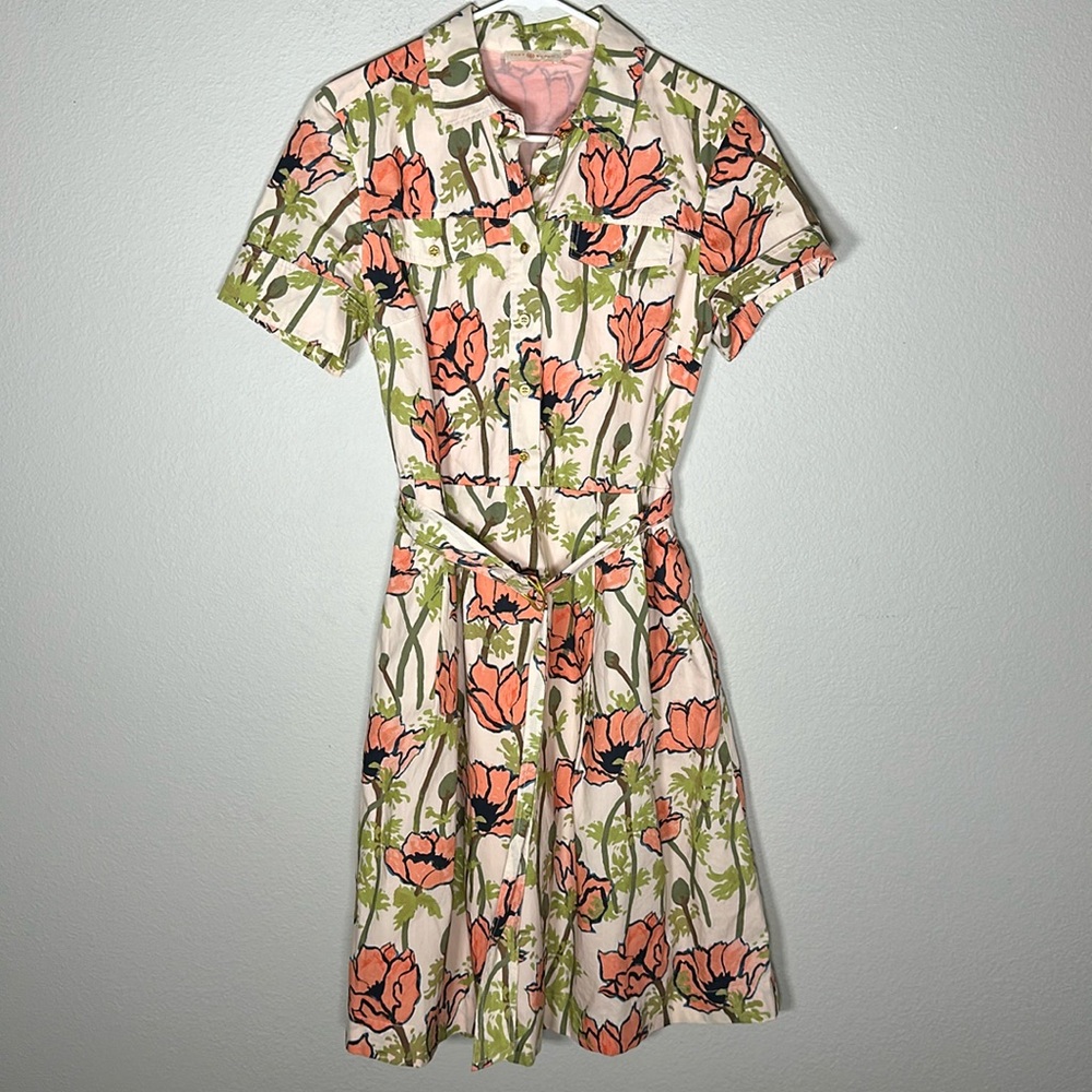 Tory Burch poppies print "Derrick Shirt Dress" Size 10